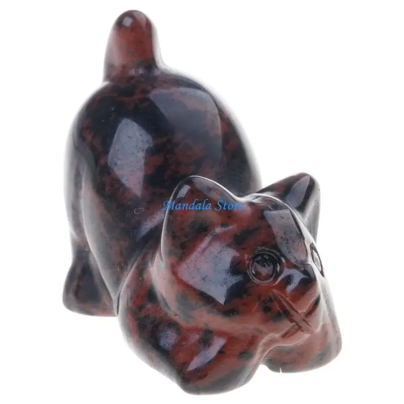 

U2JC Crystal Cats Miniature Figurine Carved Stone Animal Statue Ornament for Home Office Desktop Decoration Good Luck Gift