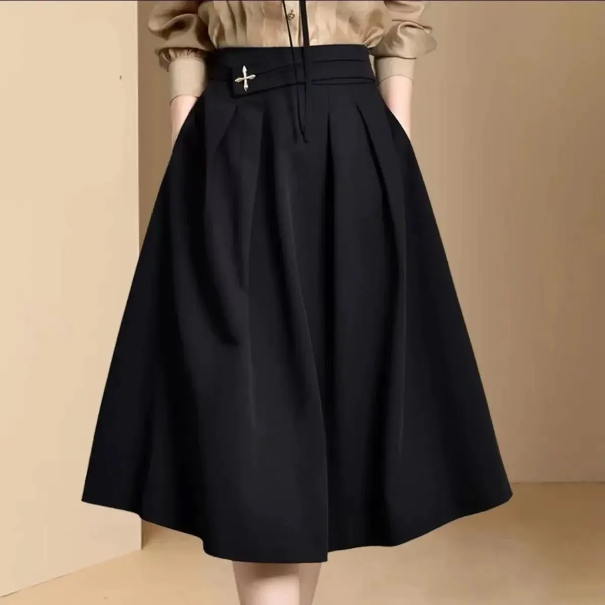 

Elegant Black Skirt Women Clothes Temperament Jupe High Waist A-line Loose Saia 2024 Faldas Mujer De Moda Vintage Summer Skirts