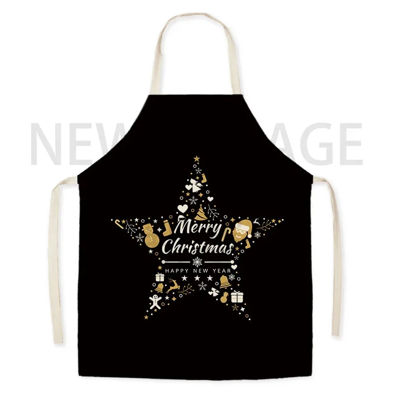 Christmas Tree Gift Pattern Linen Oil-proof Hand Wipe Waist Sleeveless Adult Apron Housework Kitchen Holiday фартук Tablier