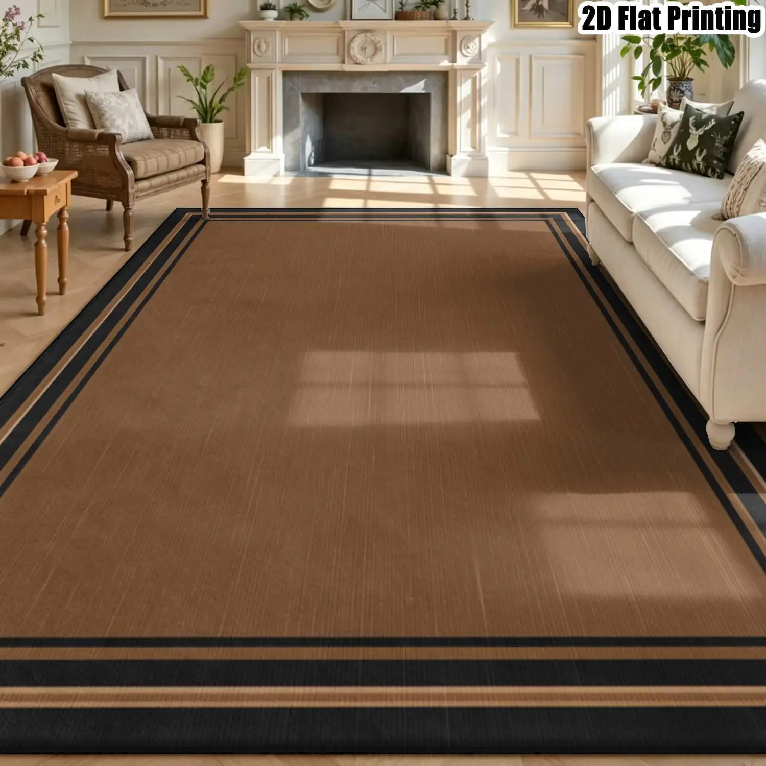 1Pc 2D Printed Nordic Minimalist Geometric Carpet with Brown Border, Machine Washable, Multi-Size, Suitable for Home Decor as a Door Mat, Dining/Living/Bedroom Rug
