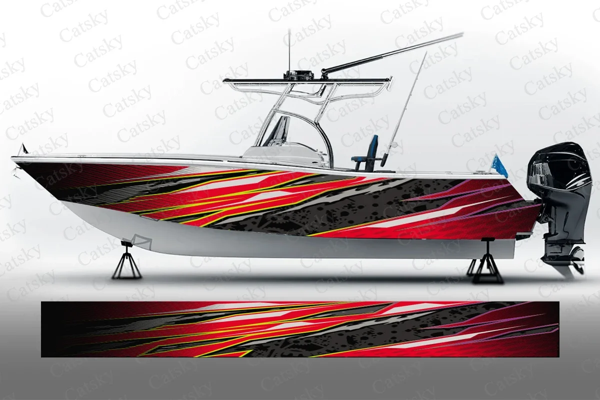 Abstract vector stripes graphic Sticker Vinyl Boat Pontoon Deck Boat Fishing Self Adhesive Decorative Boat Decal Sticker