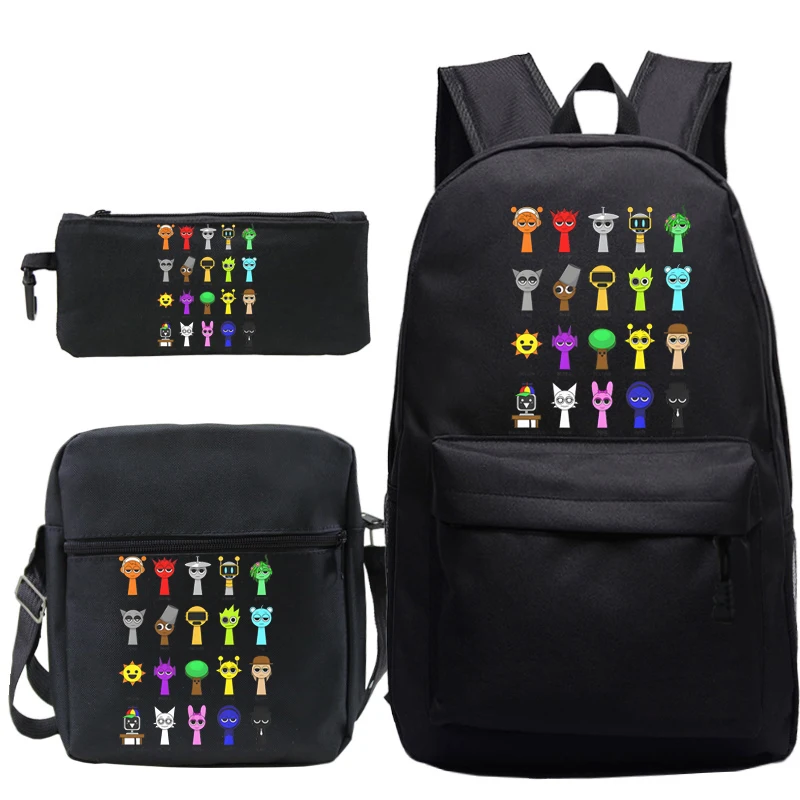 3pcs/set Game Sprunki School Bag Cartoon Anime Boy Girl Knapsack Teenager Backpack Student Book Bag Rucksack Stationery Storage