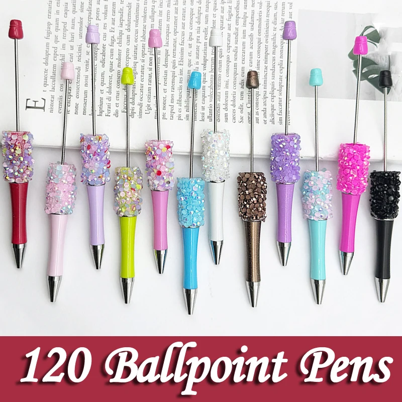 

120Pcs Resin Diamond Sequins Bead Pen Creative DIY Beads Ballpoint Pen With Shaft Stationery School Office Supplies Kids Gift