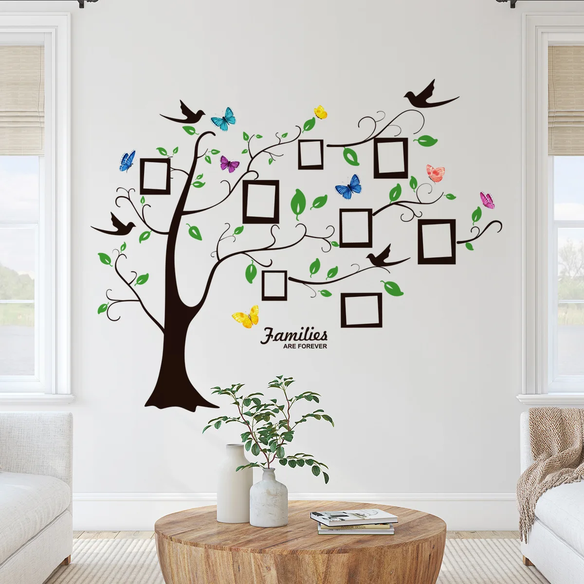 

Tree Bird Fake Photo Frame Wallpaper, Butterfly Wallpaper, Living Room Decoration, Wall Sticker, Self-Adhesive, Wholesale