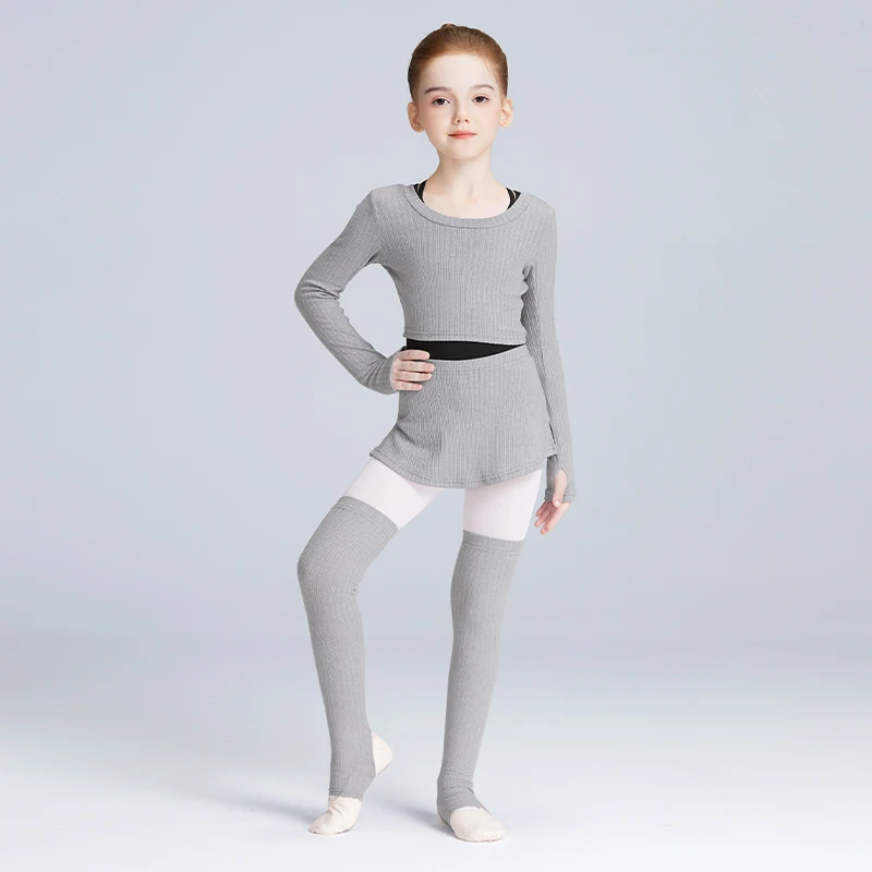 Girls Round Neck Knitted Shawl Ballet Dance Suit Kids Toddler Autumn Winter Ballet Training Top Culotte Socks 3 Piece Split Set