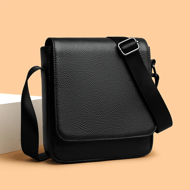 حقيبة هاتف كروس للرجال من الجلد كاجوال بطبقة علوية عمودية من جلد البقر حقيبة كتف عصرية أسلوب بسيط لون نقي بوليستر L