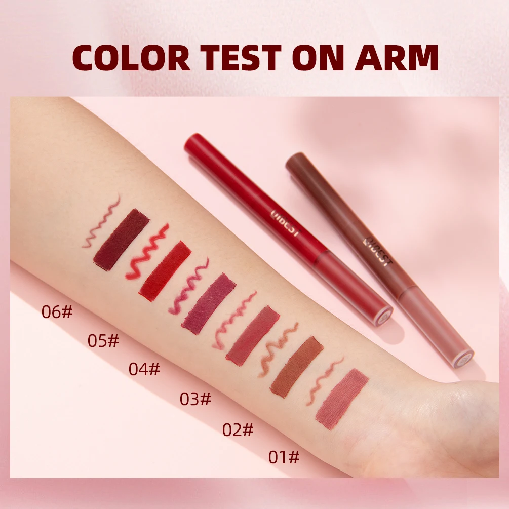 3 Colors Double-end Lipgloss Lipliner 2 In1 Lip Makeup Sets Waterproof Long-lasting Matte Nude Red Lip Pencil Lipliner Lipstick