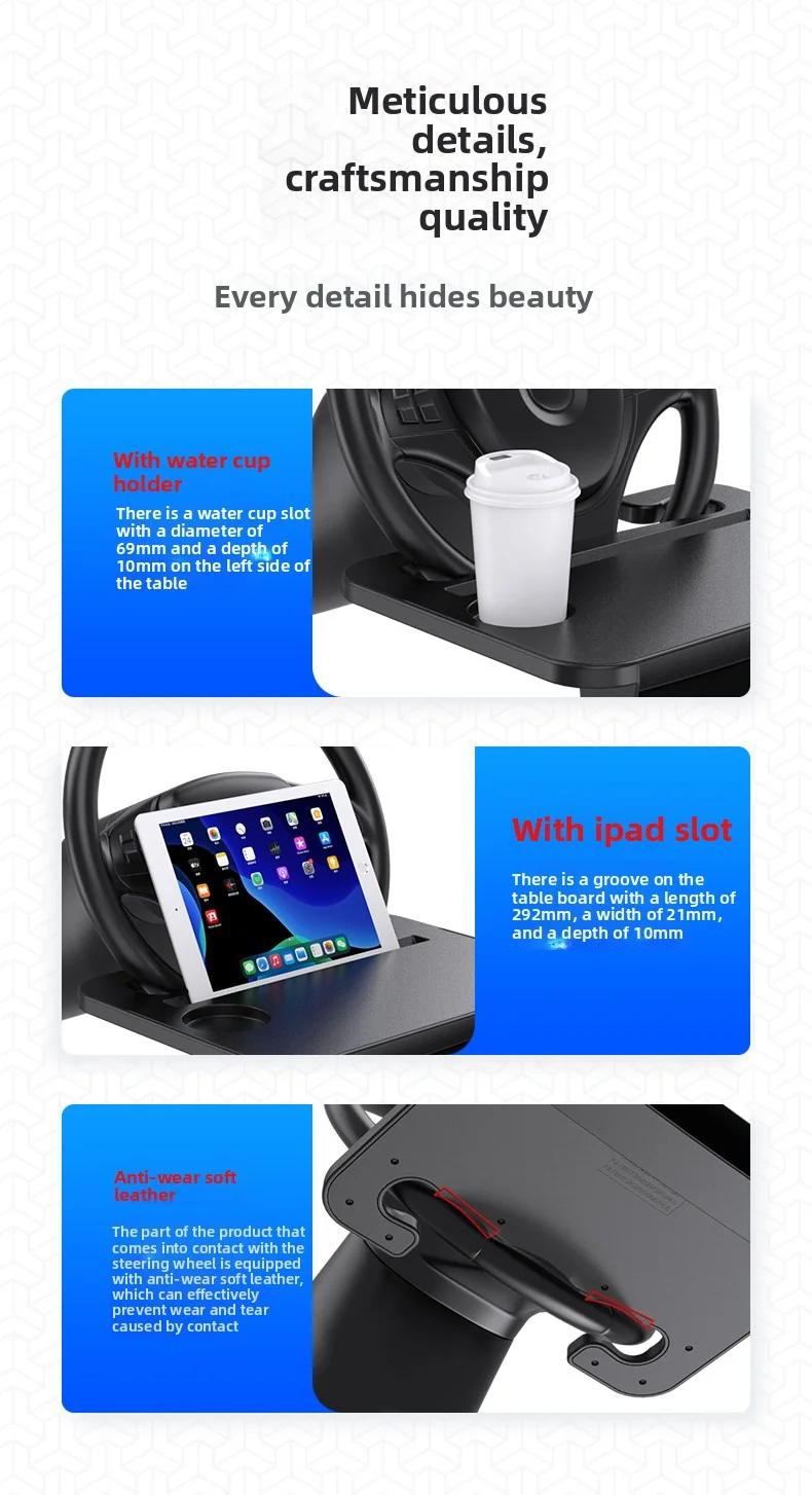 Universeller Auto-Laptop-Tisch für das Lenkrad, tragbarer Auto-Schreibtisch, Ess- und Getränkehalter, Auto-Sitzlücken-Aufbewahrung – Detail 1