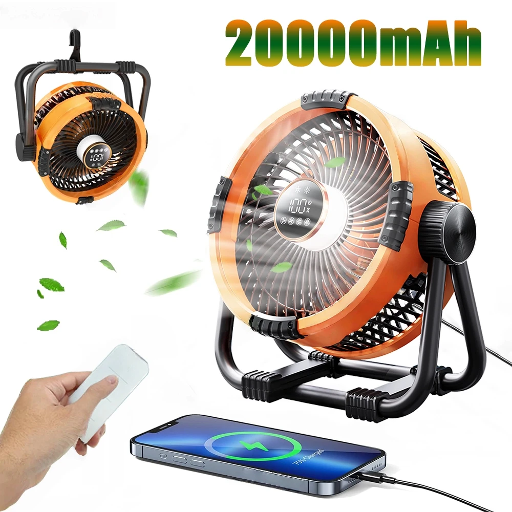 

Camping Fan 20000mAh Rechargeable Portable Outdoor Camping Fan Air Circulators Wireless Tent Ceiling Fans with Hook and Light