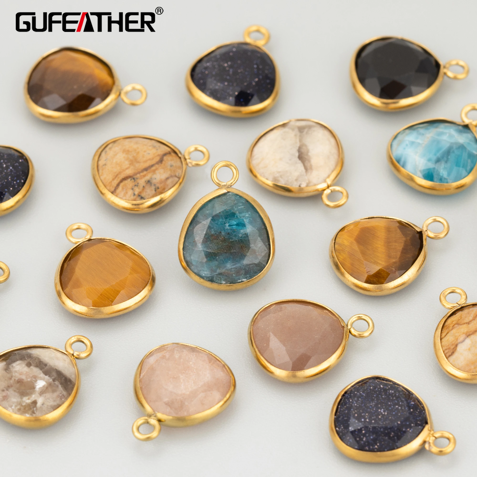 GUFEATHER, 2 Stück/Los, MI15, Schmuckzubehör, 316L Edelstahl, Naturstein, handgefertigt, Charms, Schmuckherstellung, DIY-Anhänger