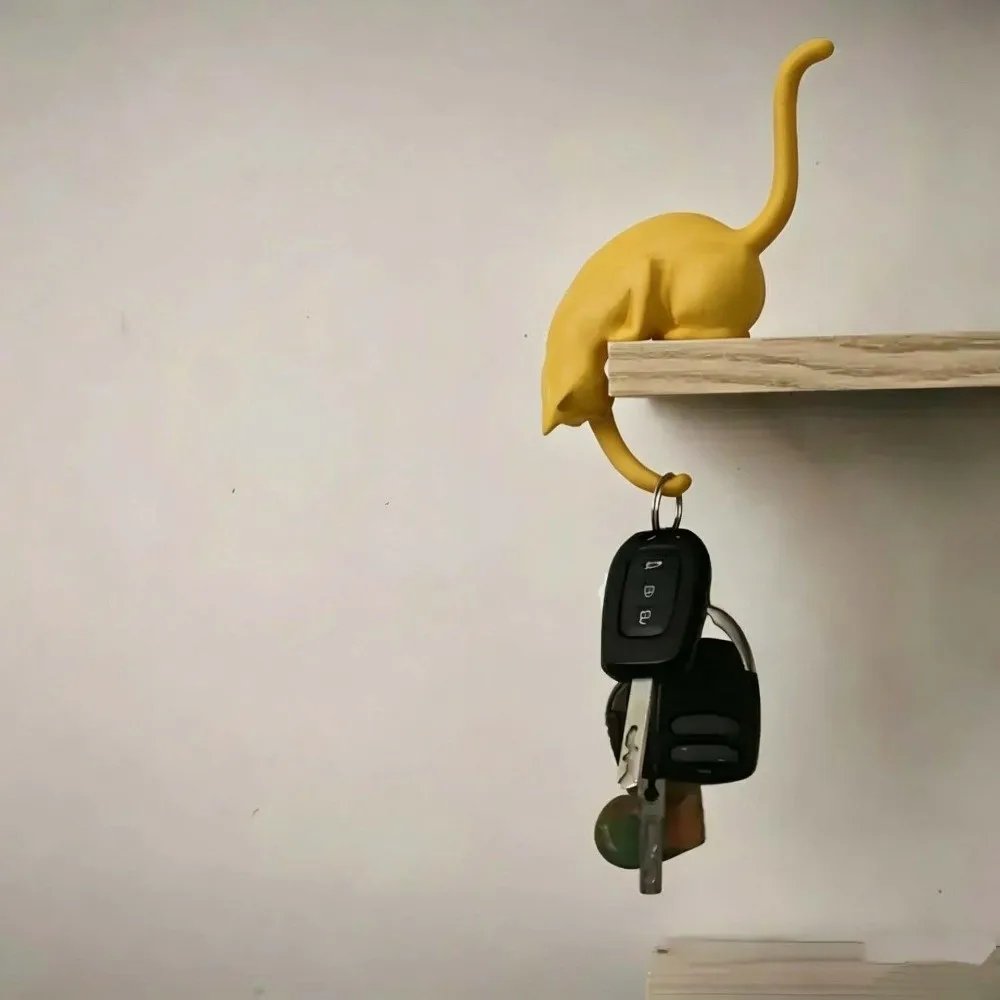 3D Printed Cat Wall Hook Light Cute Figurine with Lantern Cat Shaped Hook Inverted Cat Artistic Cat Decor Lamp Living Room