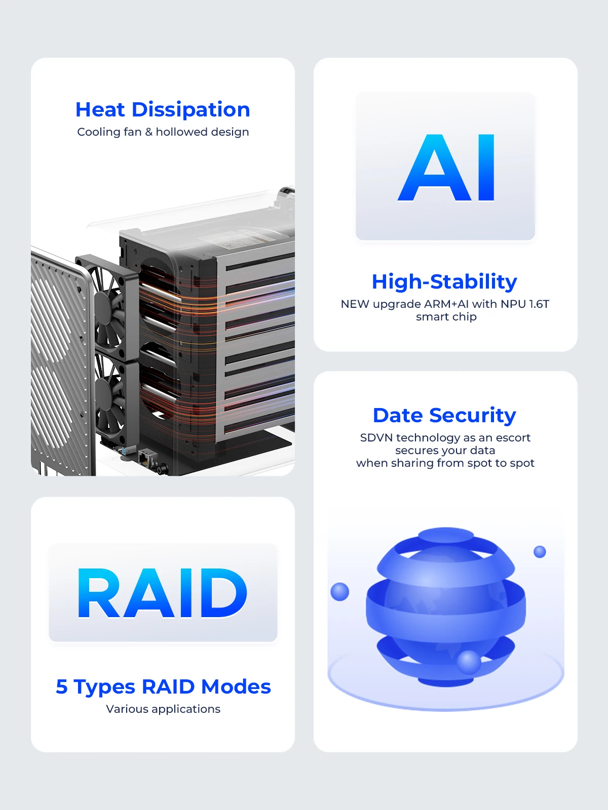 Imagem -03 - Orico-metal Cube Pro Bay Rede Nas Armazenamento Anexado Suporte de Compartilhamento Remoto de Dados Classificação Inteligente Backup Automático