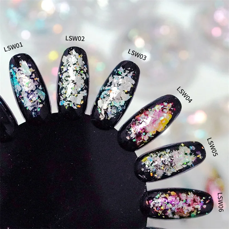 HNDO Irregular Holographic Flakes Nail Art Opal Powder for Professional Nails Manicure Decoration DIY Chunky Glitter LSW Series
