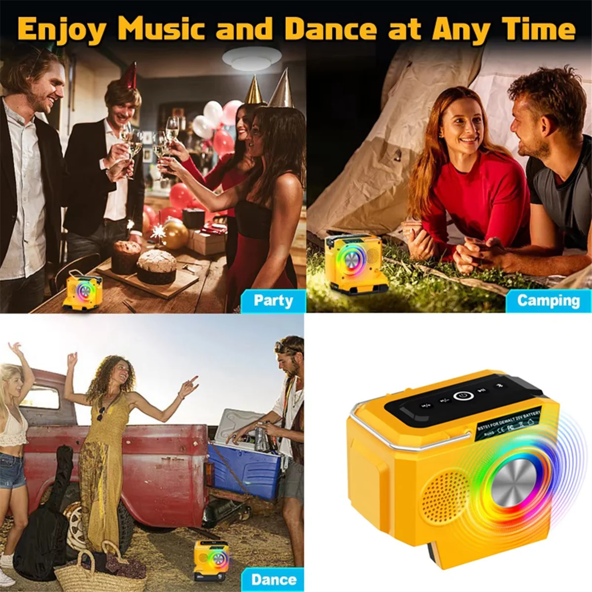 Altavoz de bolsillo Altavoz Bluetooth portátil para batería de iones de litio de 18-20V con puerto de salida USB tipo C Altavoz de reproductor Bluetooth