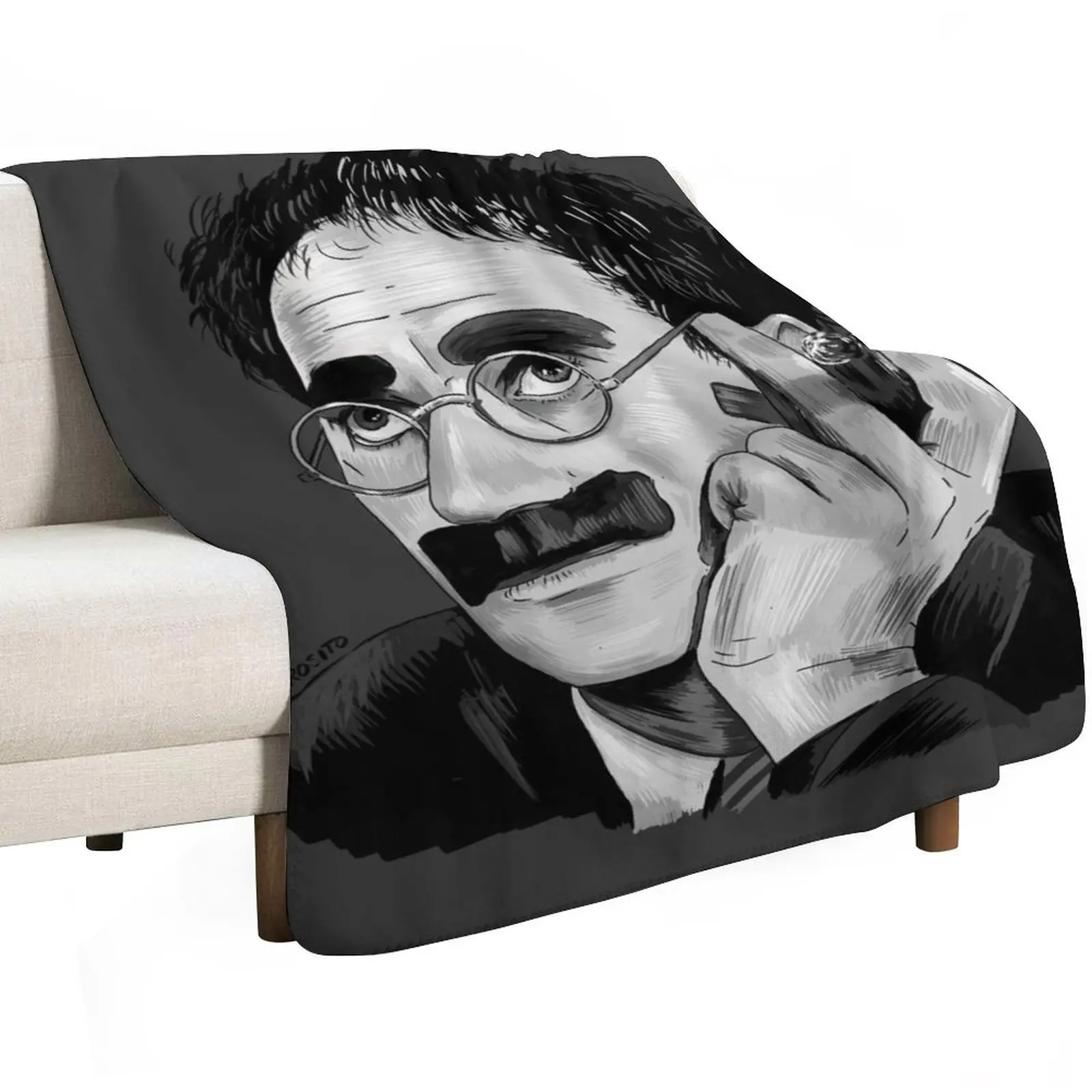 

Groucho Marx Portrait Illustration by Burro Throw Blanket Quilt Flannel Fabric valentine gift ideas christmas gifts Blankets