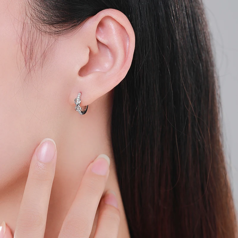 Ailmay Pure 925 Sterling Silver Romantic Infinity Love Shining Zircon Hoop Earrings For Women Wedding Engagement Fine Jewelry