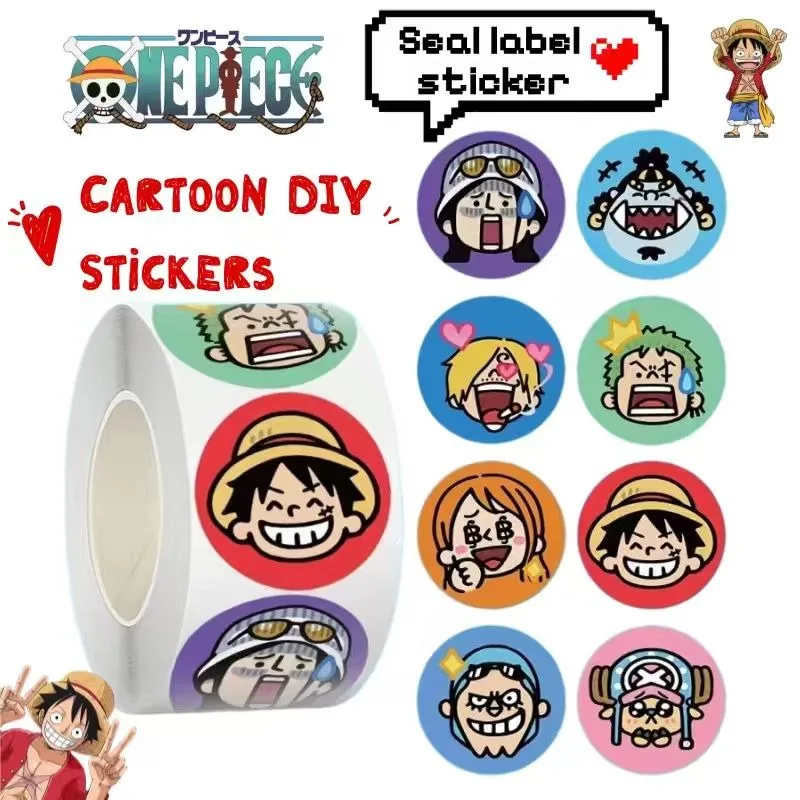 Neuer One Piece Luffy Großkopf Cartoon-Aufkleber Hochwertige Farbgebung Anime DIY Handkonto Runder Siegel-Aufkleber Selbstklebend