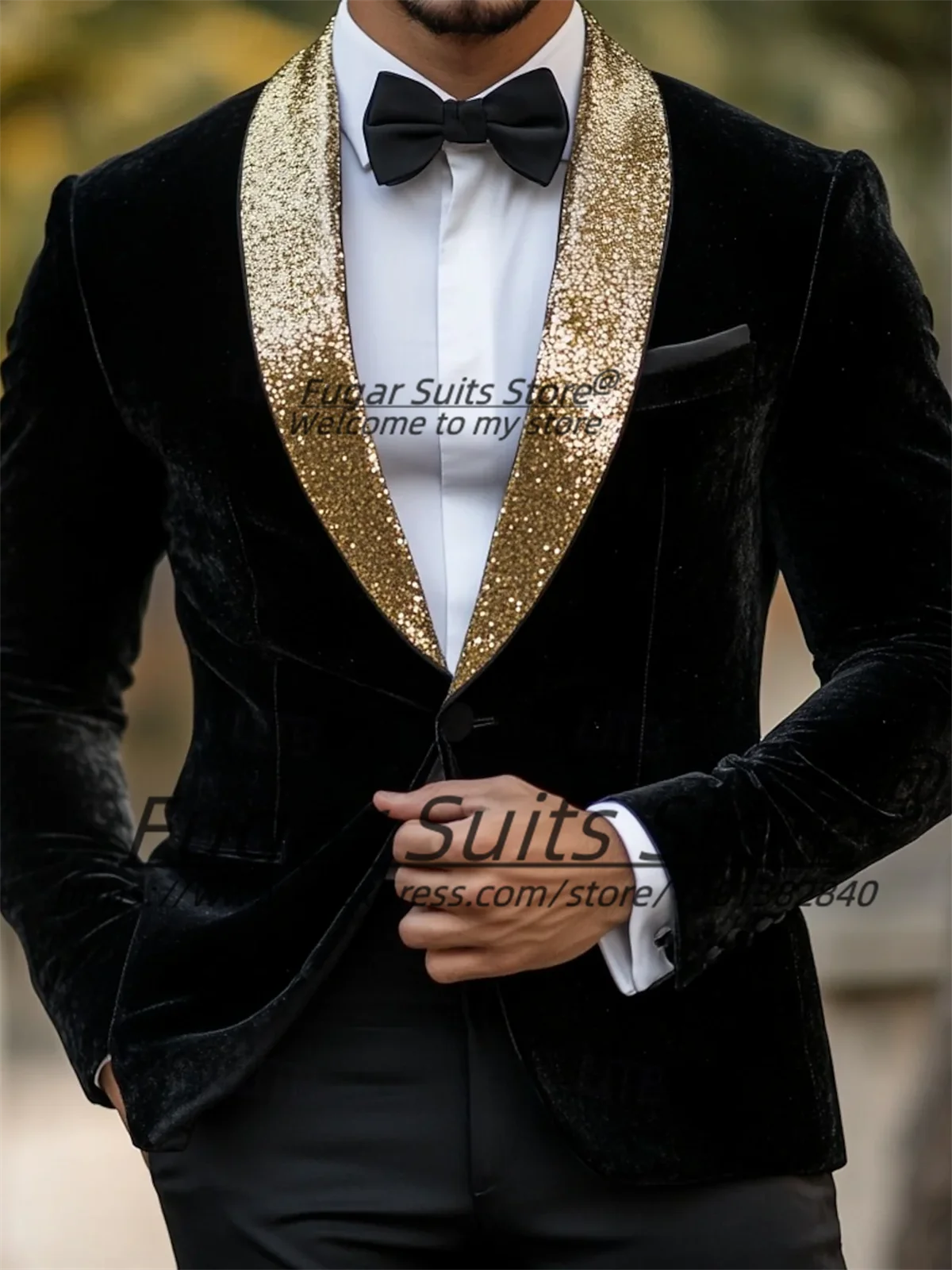 Jas Pria Elegan Hitam Bisnis Slim Fit Mengkilap Selendang Kerah Tuksedo Prom Pengantin Pria 2 Potong Set Blazer Pria Klasik Kostum Homme