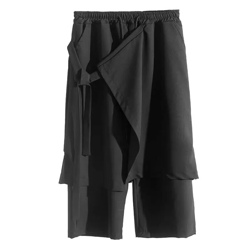 

Весенне-летние девятиминутные широкие брюки, мужские брюки, юбка, брюки, искусственные два больших размеров, хип-хоп, стиль Ямамото