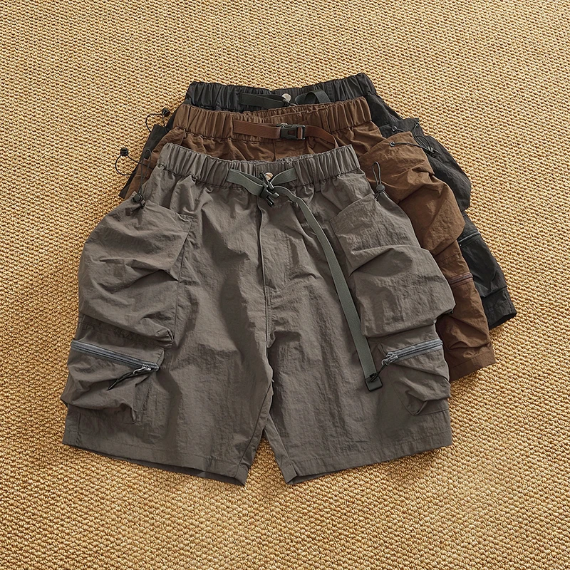 2025 Summer New American Retro Thin Quick-drying Cargo Shorts Men's Outdoor 100% Nylon Casual Loose Straight 5-point Pants