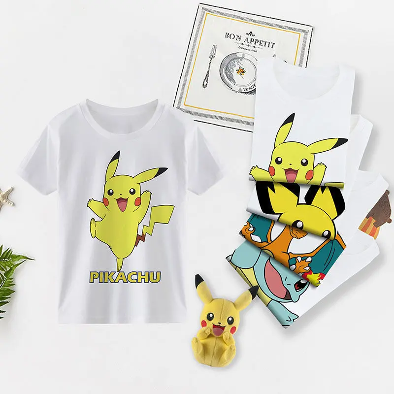 

Summer New Student Children's T-shirt, Pokemon Short-sleeved Round-neck Cartoon Half-sleeved Parent-child Outfits