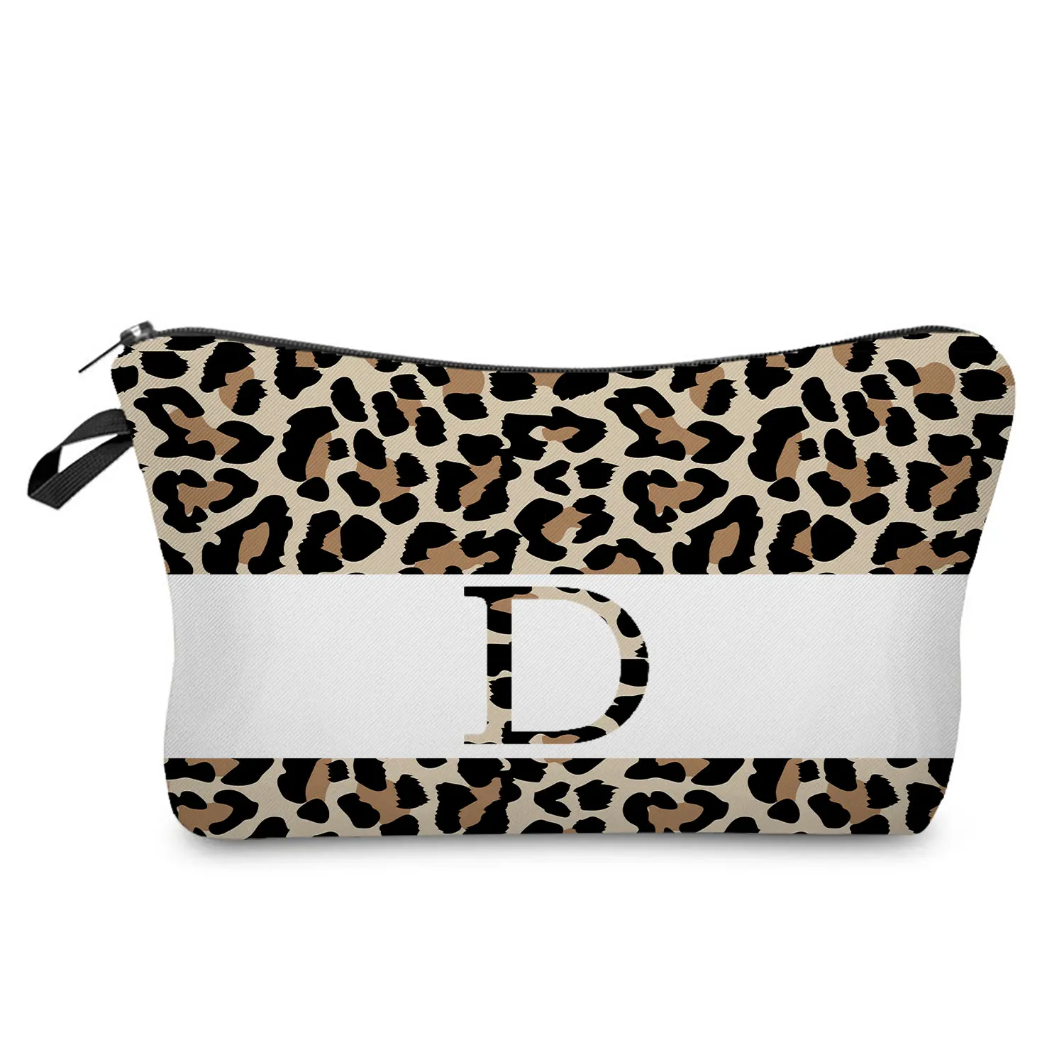 Bolsa de maquillaje con estampado de leopardo para mujer, bolsa de aseo portátil, bolsa de viaje para playa al aire libre, 26 letras