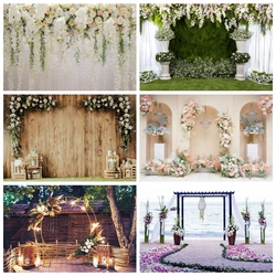 Wedding Scene Flower Backdrop White Pink Floral Wall Bridal Shower Engaged Ceremony Photography Background Photo Studio Props