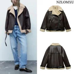 Autumn and Winter New Women's Clothing 2024 Street Style Versatile Zipper Belt Fur Integrated Reversible Jacket