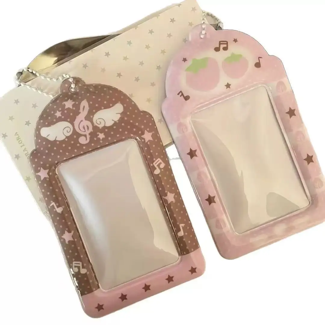 1pc Pink Notes Wings Card Cover Display Pendant Small Card Holder Grid Strawberry 3inch Photocard Holder DIY INS Photo Cover
