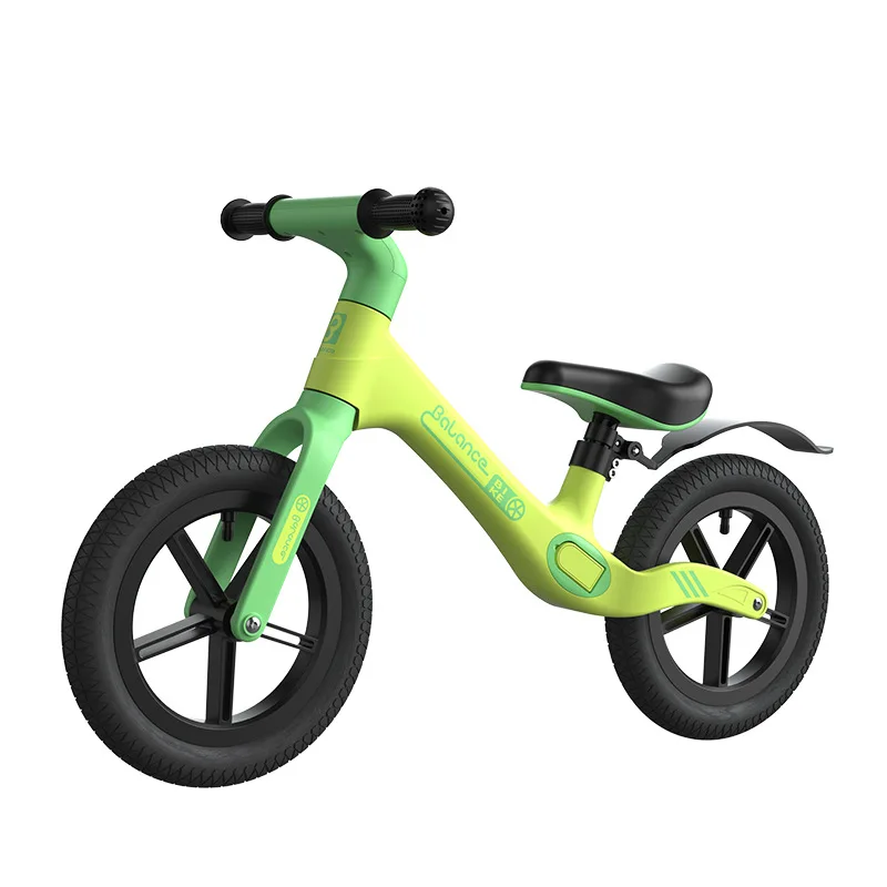 12 Inch Ultra Light Kids Balance Bike Hidden Pedal Nylon Frame Push Bike Soft Seat 360° Rotating Handlebar Outdoor Riding Toy