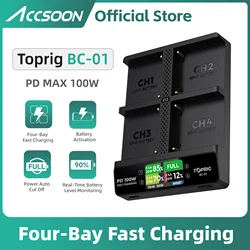 100W 4-Bay NP-F Fast Charger with LCD Display for Sony NP-F970, NP-F960, NP-F770, NP-F750, NP-F570, NP-F550 Camera Battery