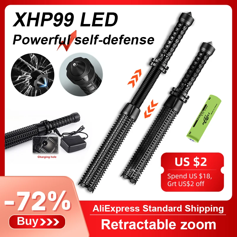 Self-defense Flashlight XHP99 Zoom Rechargeable Lamp 18650 Tactical Flashlight Waterproof Outdoor Self Defense Hunting Camping