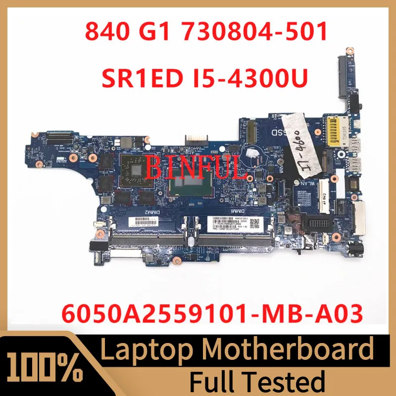 

730804-001 730804-501 730804-601 For HP 840 850 G1 Laptop Motherboard 6050A2559101-MB-A03 With SR1ED I5-4300U CPU 100% Tested OK