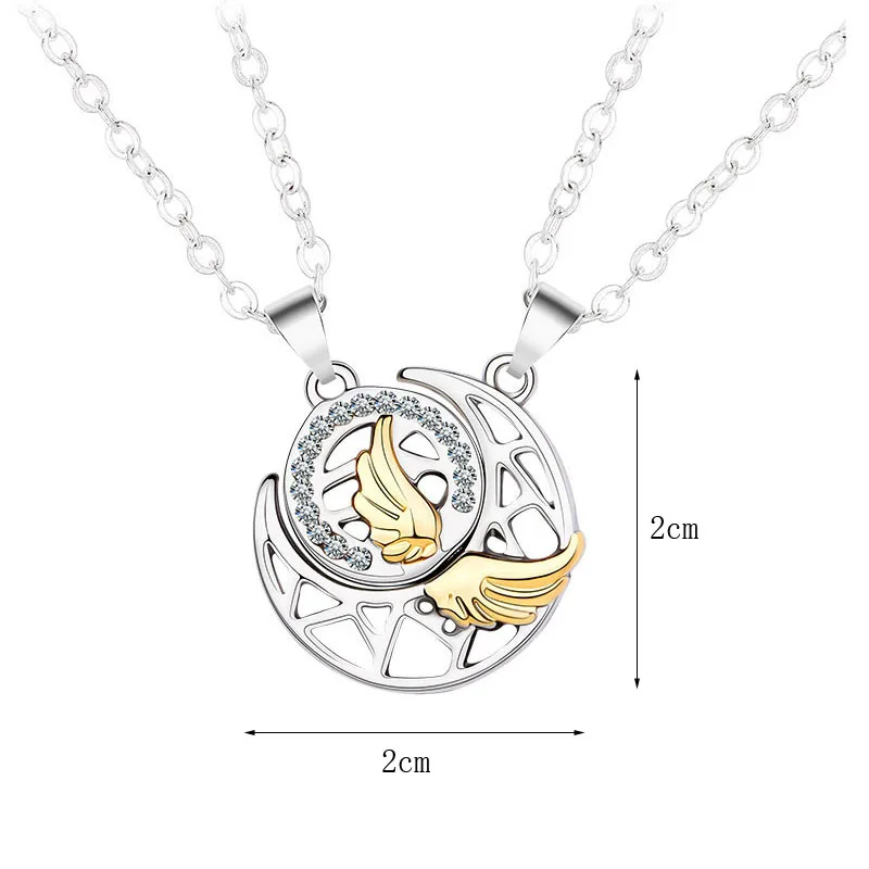 A Girl 2Pcs/set Sun Moon Wing Couple Necklace for Men and Women Splicing Necklace Simple and Wild Valentine's Day Gift