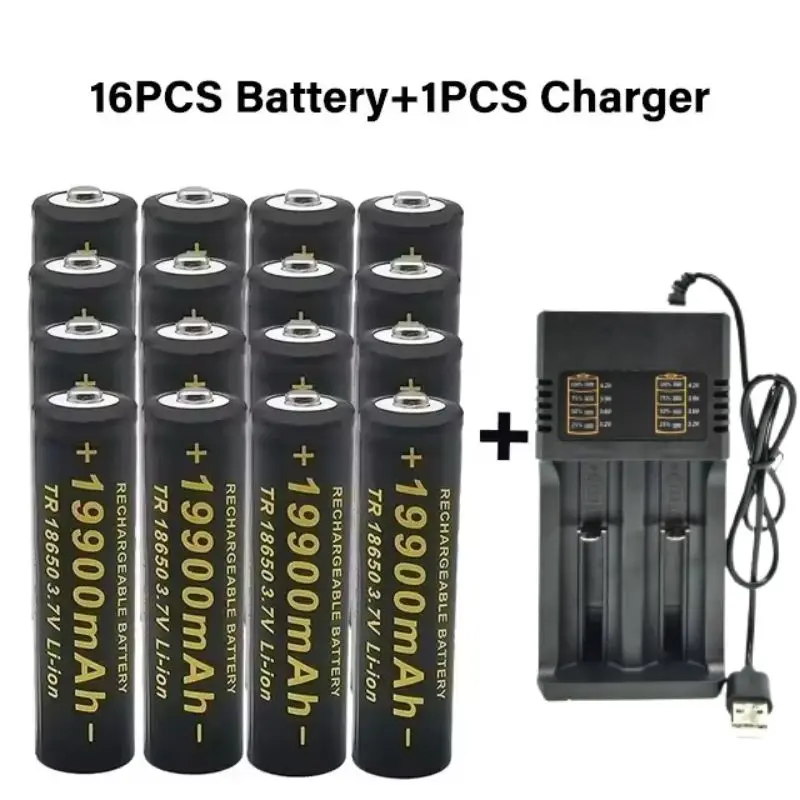 2025 18650 lithiumbatterij 100% nieuwe zaklamp 18650 oplaadbare batterij 3,7 V 19900 mAh gebruikt voor zaklamp + 201 oplader