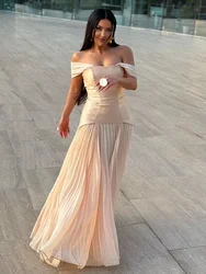 Customized Sizes Available Chiffon Pleat A-line Off-the-shoulder Midi Dresses Prom Dresses Classic Exquisite Modern Style Pastro