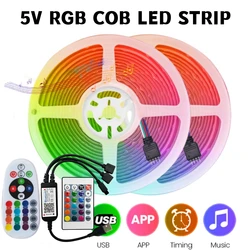 5V RGB COB Dimmable LED Strip Light USB Bluetooth WIFI Remote Control 576LED/M Flexible Tape RA90 High Density Linear Lighting