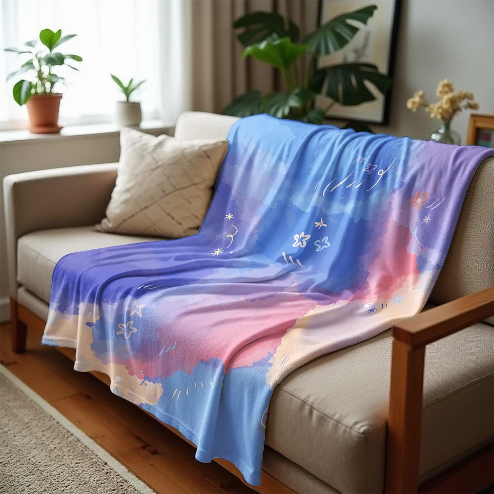 Pastel Star Cloud Watercolor Soft Flannel Blanket Breathable Warm Throw for Office Car Sofa Kids Room Birthday Xmas Gift