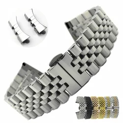 Classic Stainless Steel Jubilee Band Strap Universal Bracelet Curved End Butterfly Buckle For Samsung Seiko Replacement Band