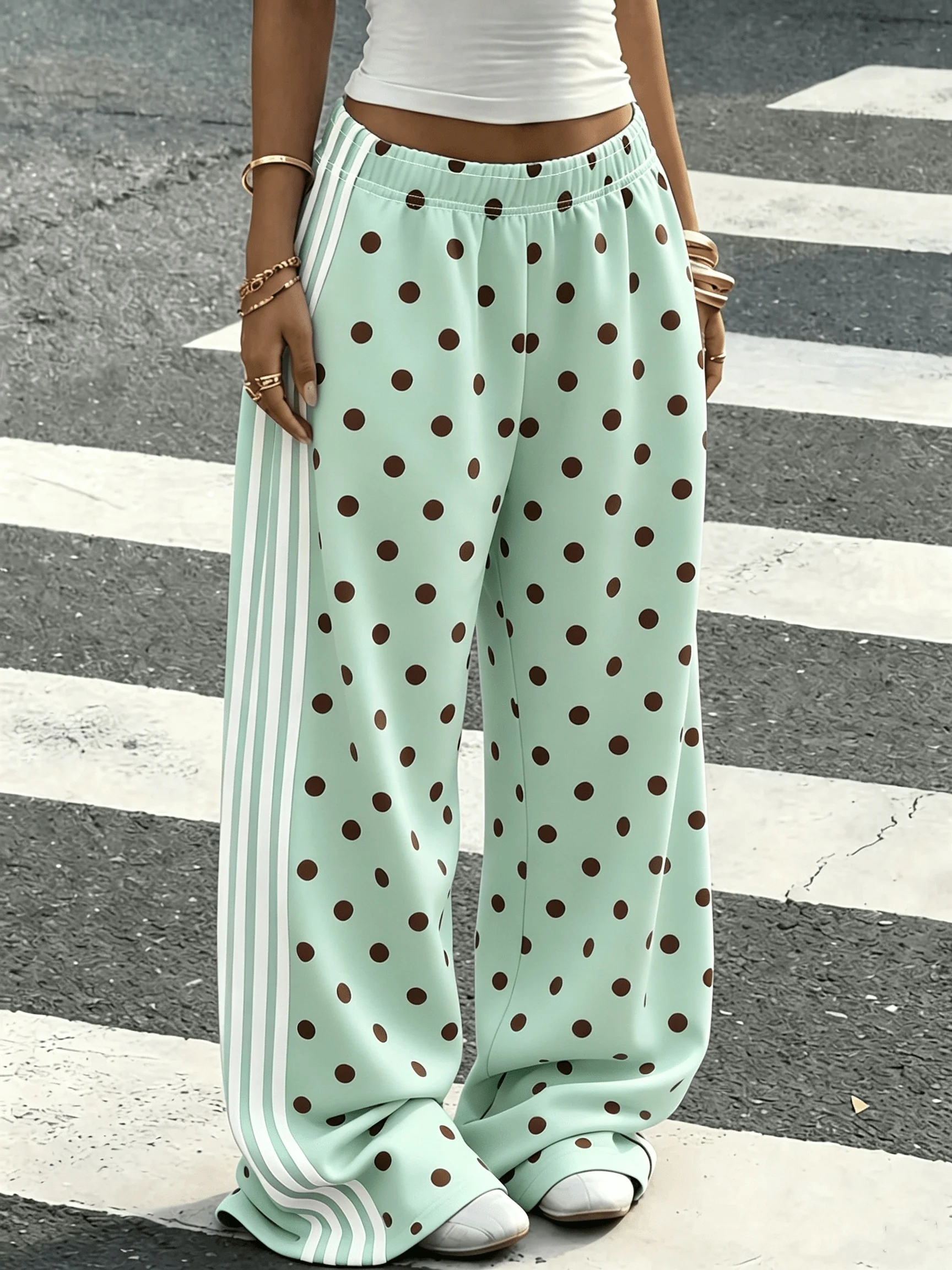 2026 Frühling/Herbst Bestseller Personalisierte Modische Y2k-Hosen Trendige Vintage-Print Lose Damen Polka-Dot Sporthosen – Detail 6
