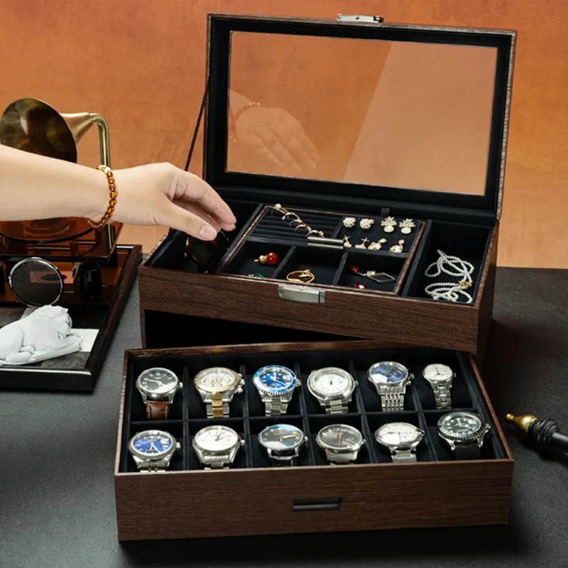 Desktop Watch Storage Box 6/12/24 Slot Wrist Watch Box Portable Watches Storage Case Wooden Watches Jewelry Organizer Boxes