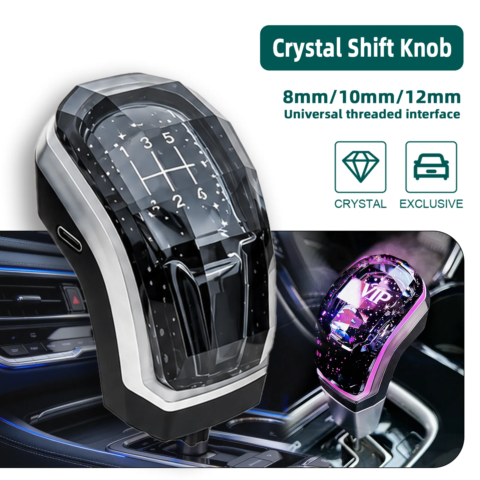 Crystal LED Gear Shift Knob with Starry Sky Design For Toyota/Lexus/Mazda/Hyundai/Kia 8mm/10mm/12mm Threaded Shafts Only
