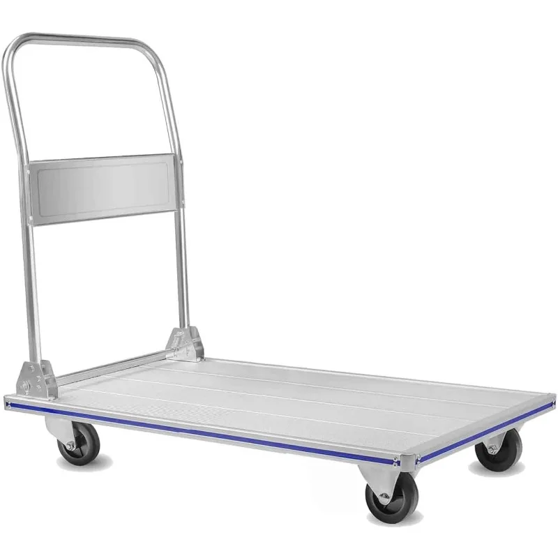 

LEADALLWAY 48" L X 24" W Super Large Foldable Push Cart Aluminum Alloy Platform Cart with 4-Wheel 1000lbs