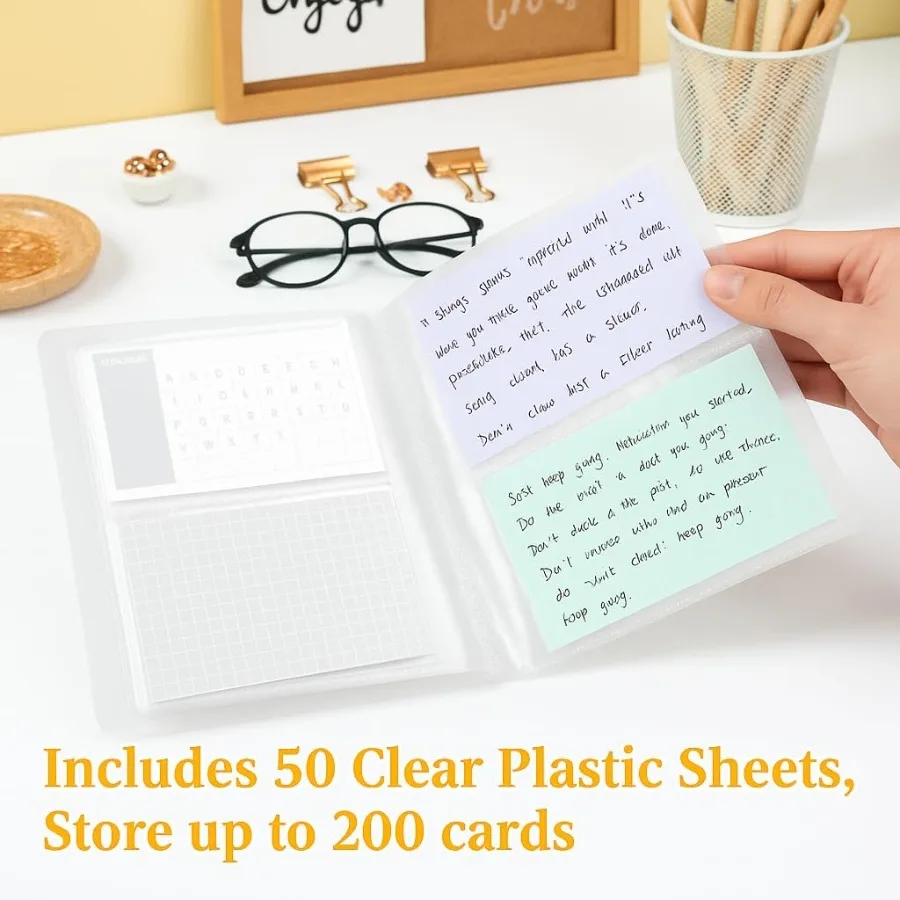 4x6 حامل بطاقة الفهرس المنظم واضح بطاقة الموثق ل Flashcard Notecard وتخزين بطاقة الوصفة 50 ورقة الأكمام البلاستيكية Inde