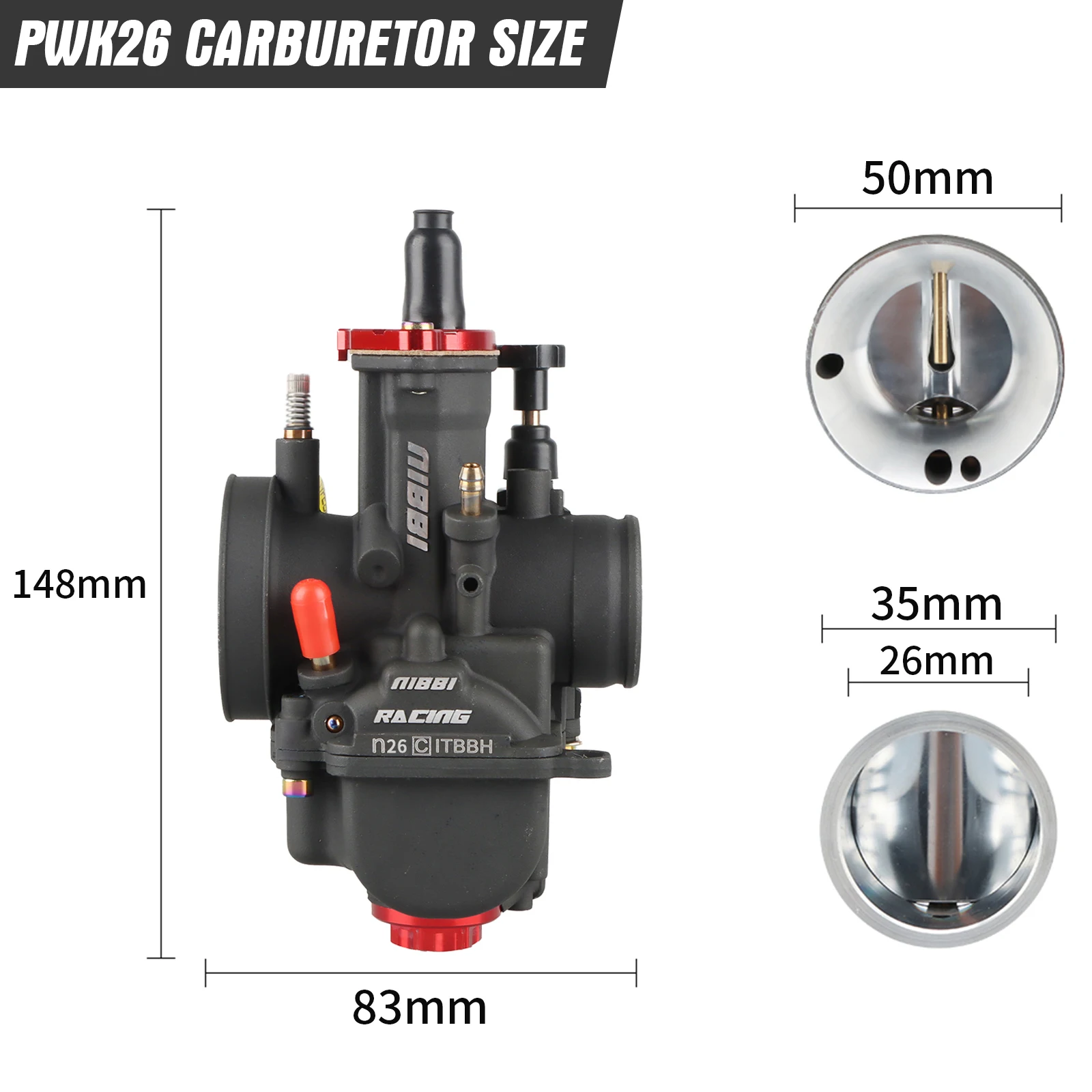 NIBBI PWK Racing Vergaser PWK24/26/28/30/32/34/36/38/40mm Vergaser mit Power Jet für Yamaha KawasakiSuzuki Motorrad Teil – Detail 4