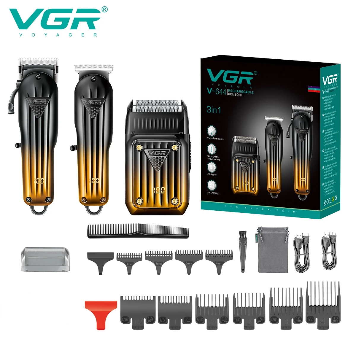 

VGR Hair Trimmer Professional Hair Cut Machine Electric Razor Barber Clippers Cordless Beard Trimmer Hair Trimmer for Men V-644