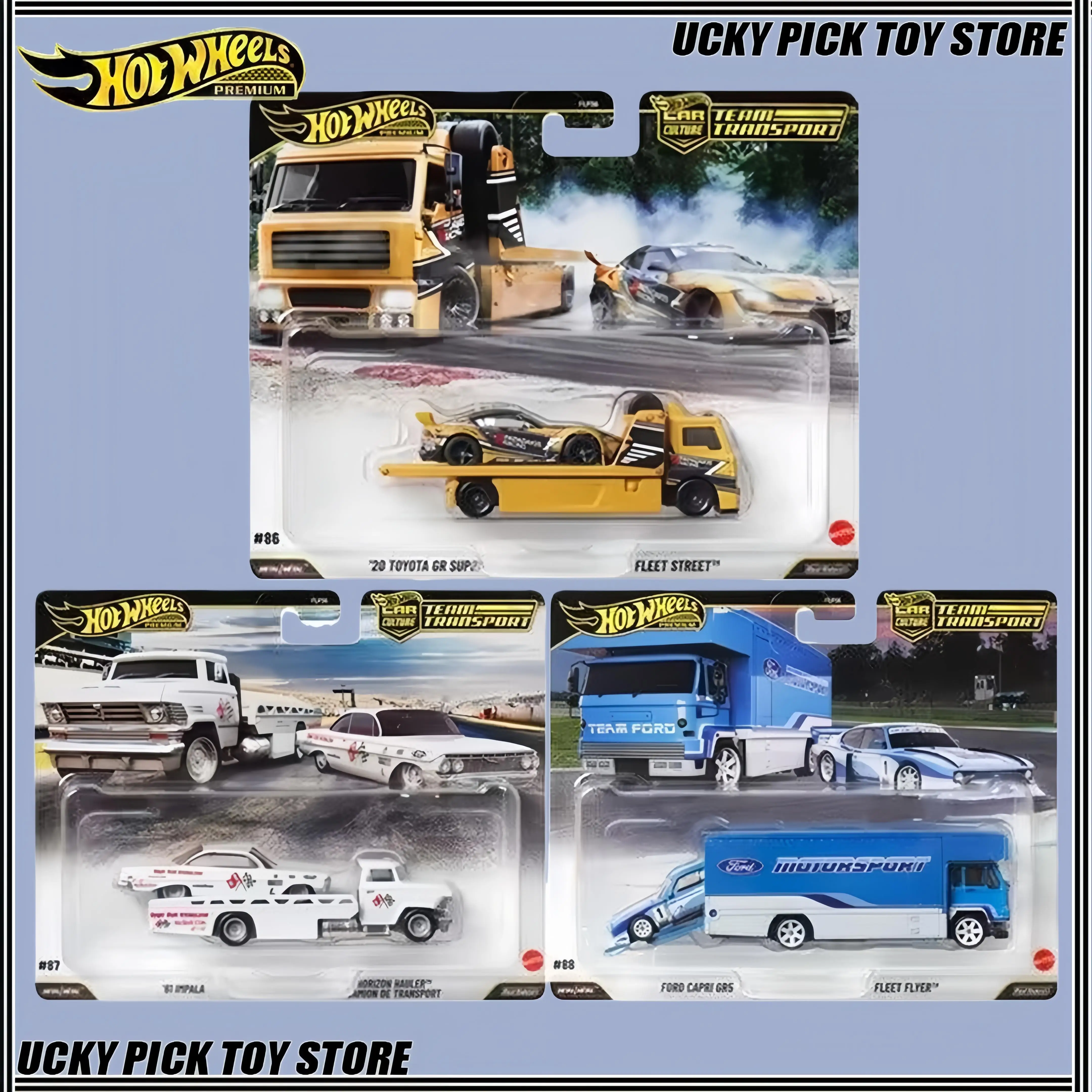 

Hot Wheels FLF56 2025 Team Transport Series 1/64 литая под давлением модель автомобиля из сплава, игрушка Ford Chevrolet Impala Toyota Supra, коллекционная