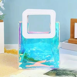 5PCS Holographic Rainbow Shopping Bag PVC Colorful Transparent Tote Bags Work Gym Sports Travel  Christmas Birthday Party Beach