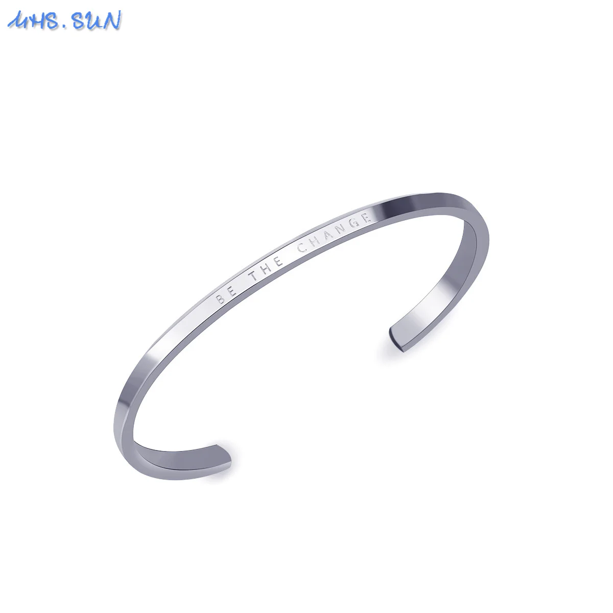 MHS.SUN Waterproof Stainless Steel Engraved Word Bangles Fashion Gold Silver Color Open Bracelet For Women Men Couple Jewelry