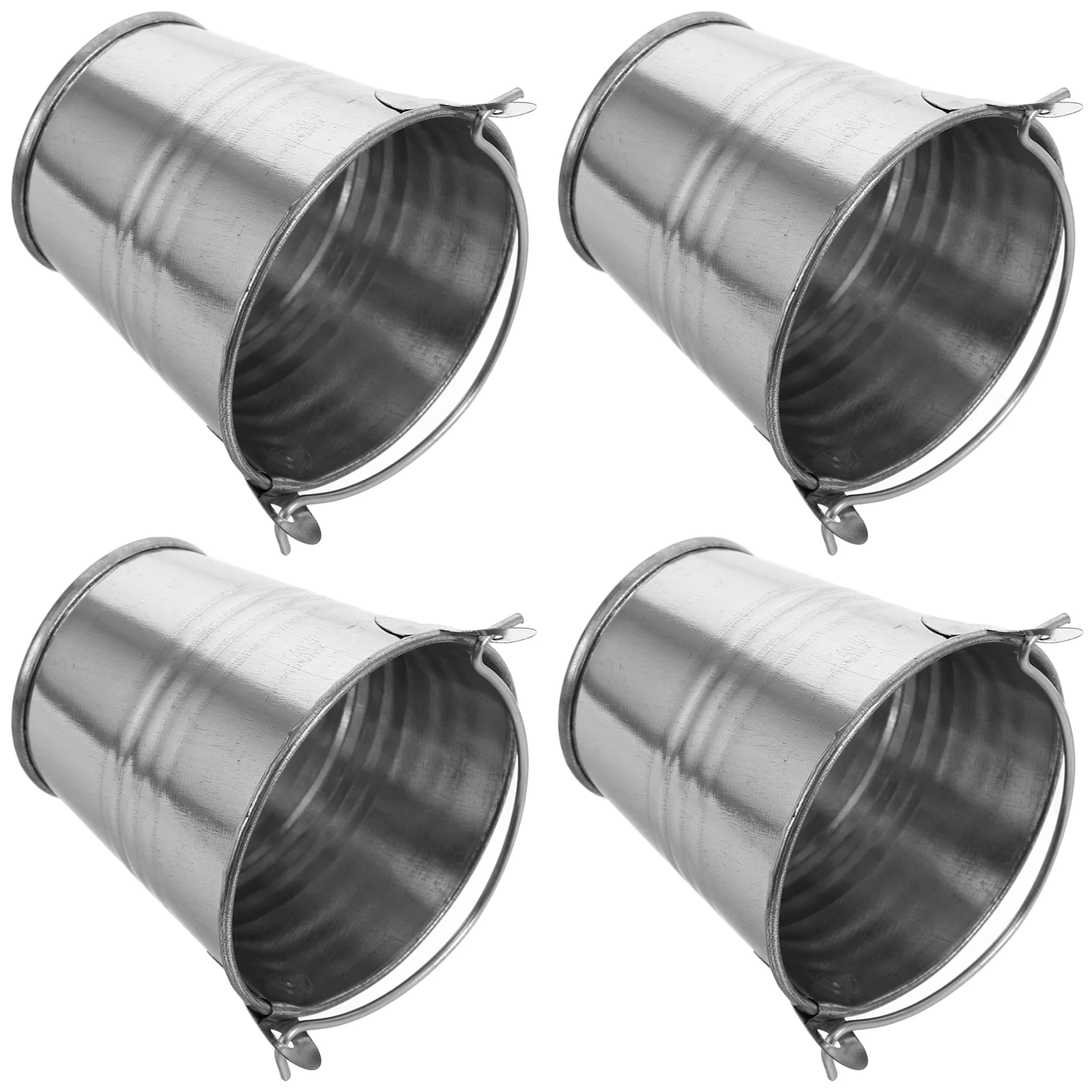 

4 Pcs Flower Pot Mini Bucket Creative Simple Small Garden Decor Silver Iron Craft Planting Child
